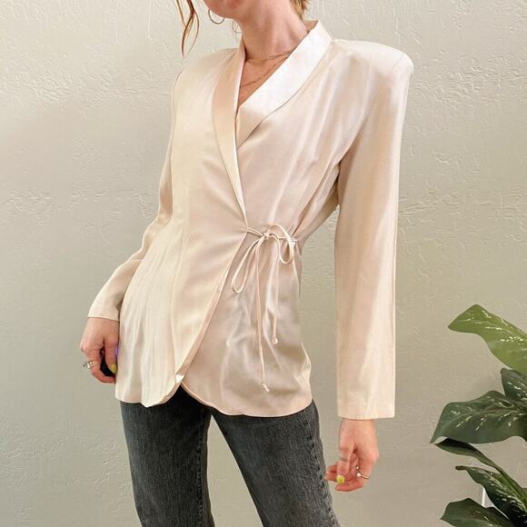 Vintage 90's Satin Wrap Blush Pink Longline Blazer Jacket - Picture 1 of 7